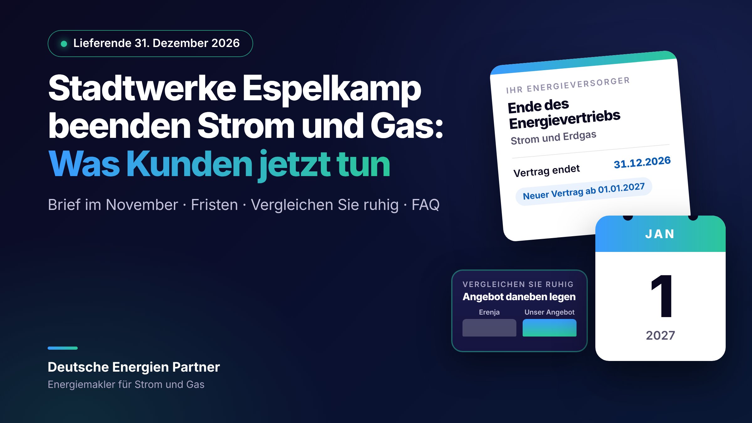Stadtwerke Espelkamp stellen Strom- und Gaslieferung ein: Was Kunden bis 31. Dezember 2026 tun sollten